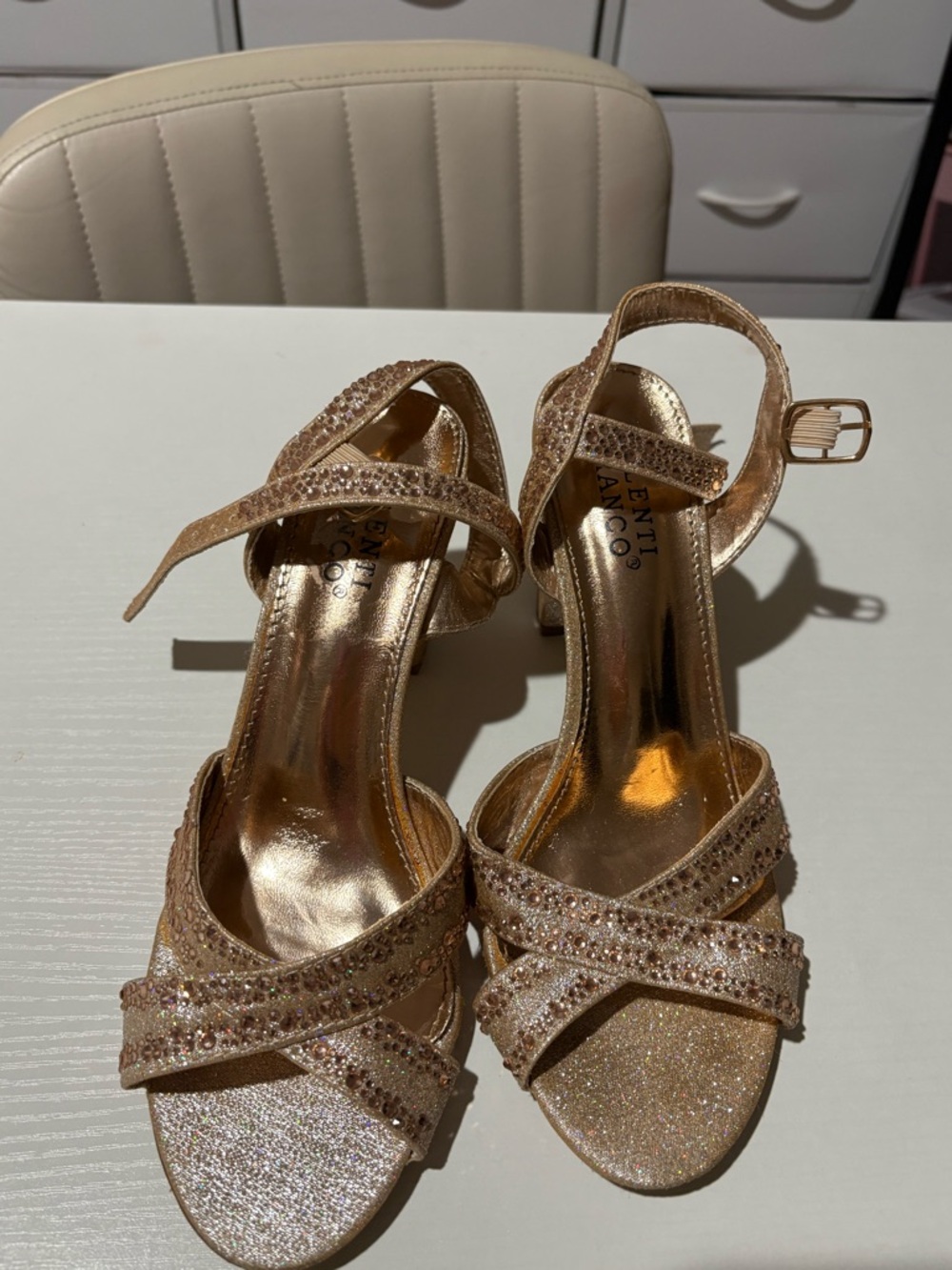 Valenti Franco Rose Gold Glitter Rhinestone Heels